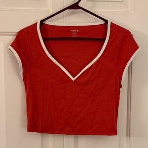 Old Navy Active Red Crop Top with White Accents